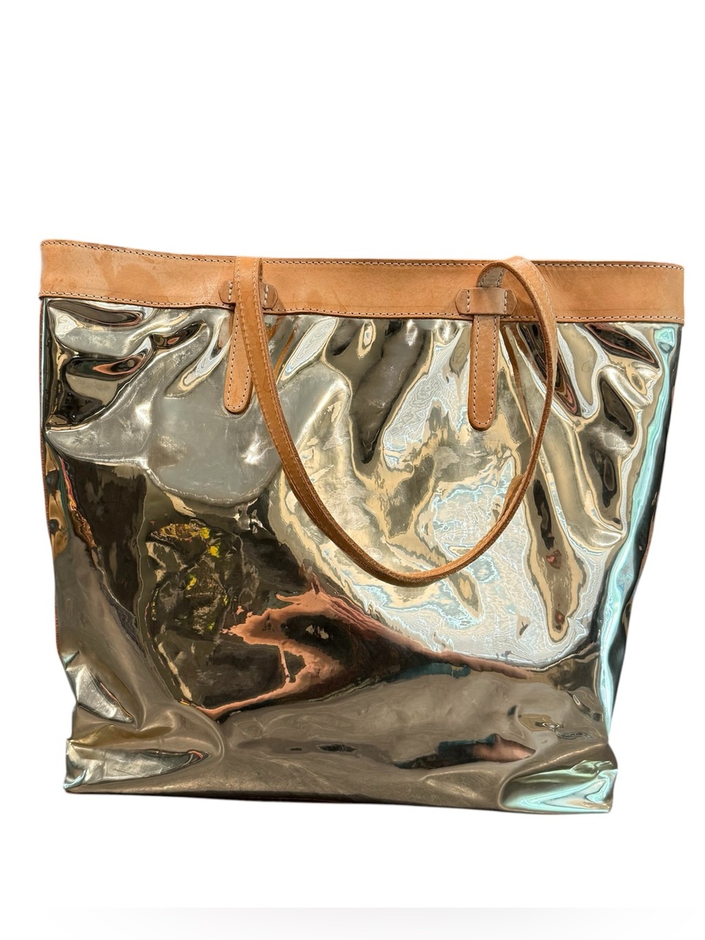 Consuela goldie market tote metallic shiny reflective leather large bag